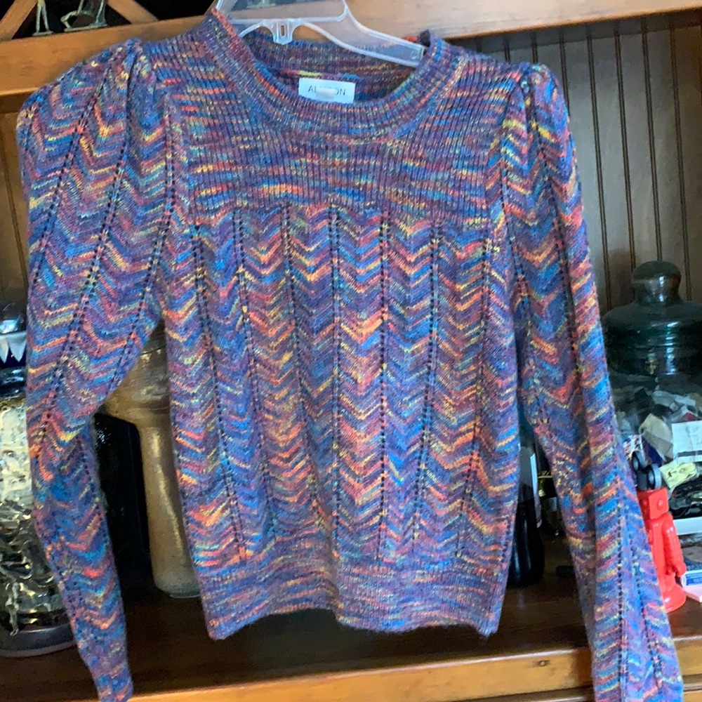 Allison New York Multicolor Chevron Knit Wool Sweater Small